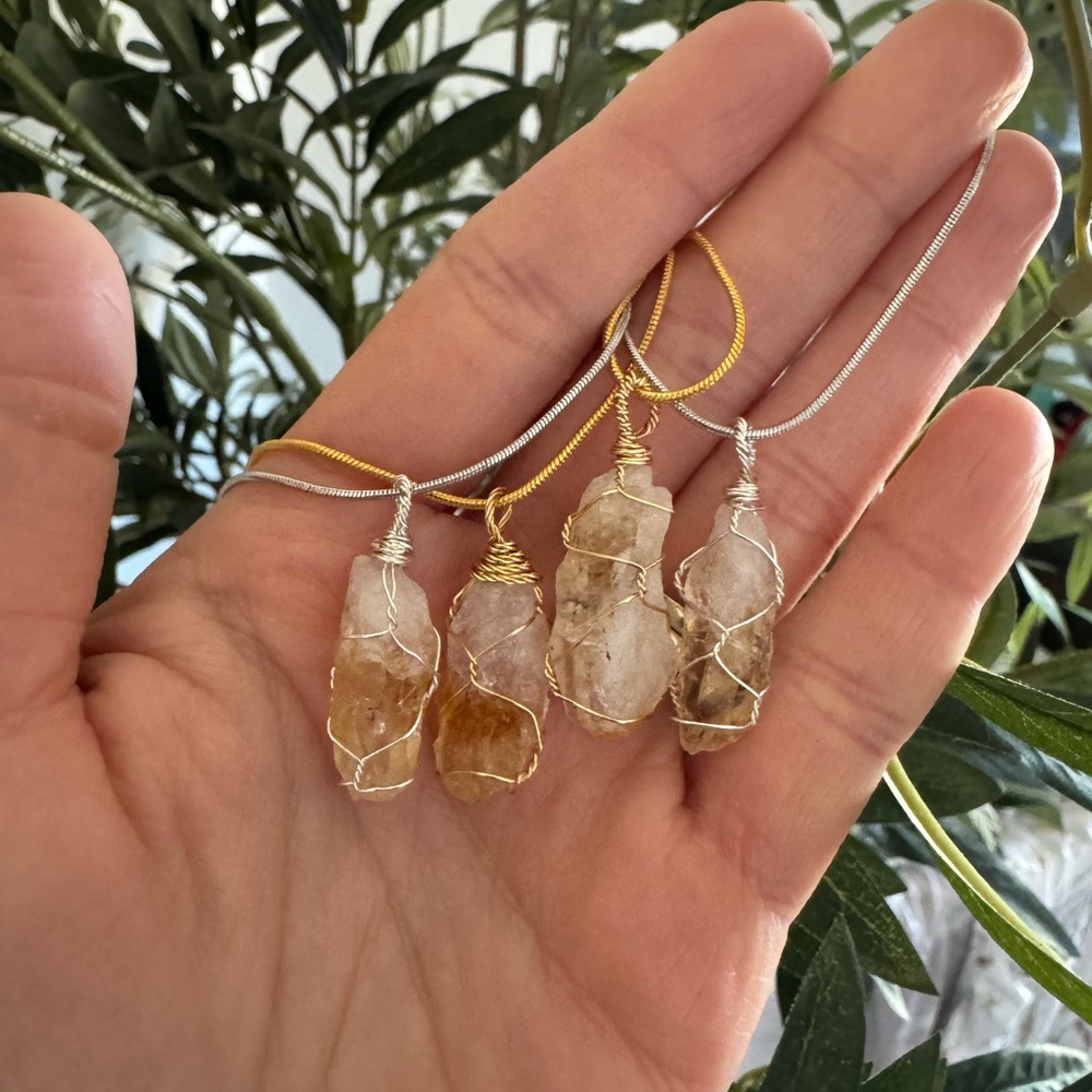 Citrine Wire Wrapped Crystal Necklaces - Handmade